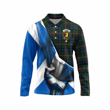 Allison Tartan Long Sleeve Polo Shirt with Family Crest Scotland Patriotic Style