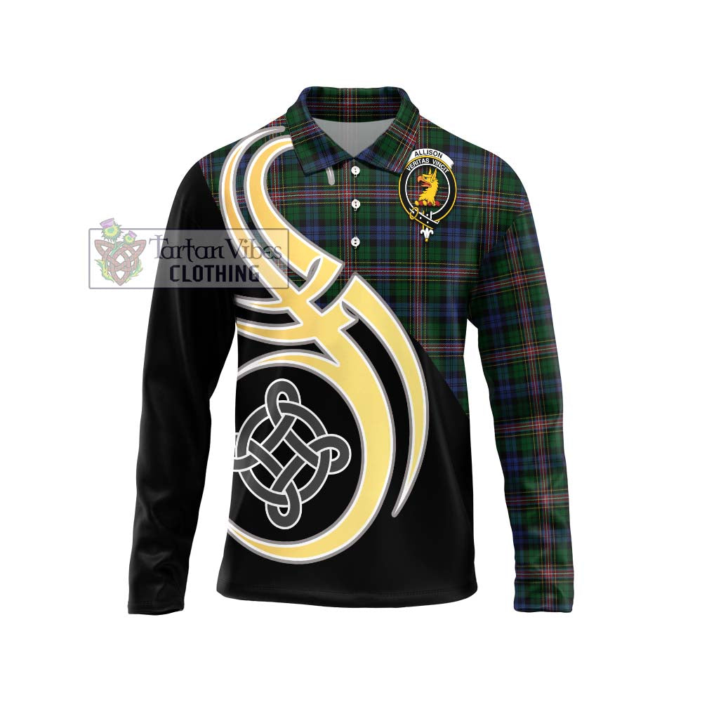 Allison Tartan Long Sleeve Polo Shirt with Family Crest and Celtic Symbol Style Unisex - Tartan Vibes Clothing