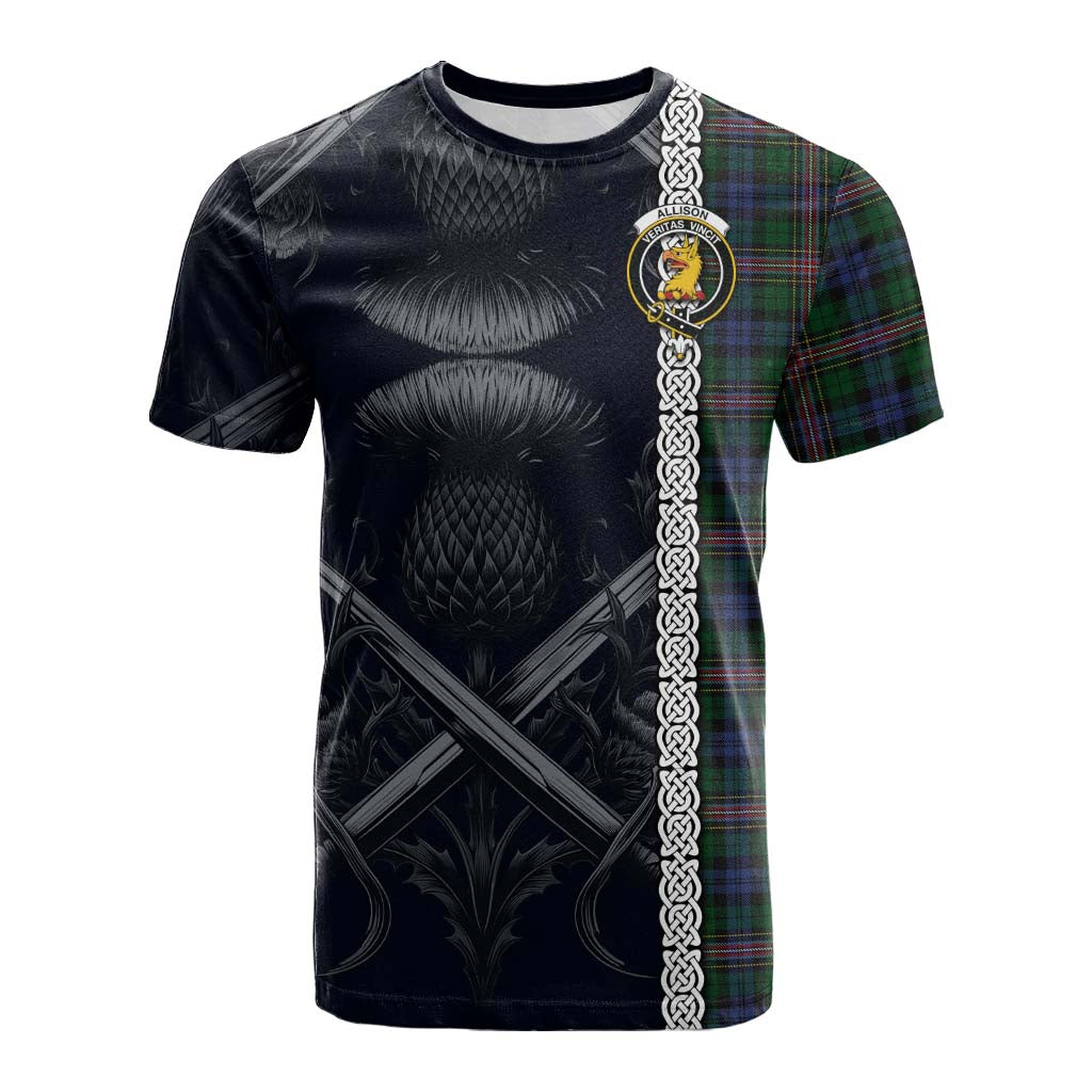 Tartan Vibes Clothing Allison Tartan Cotton T-shirt with Family Crest Cross Sword Thistle Celtic Vibes