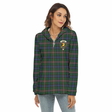 Allison Tartan Women's Borg Fleece Hoodie with Half Zip with Family Crest Female - Tartan Vibes Clothing