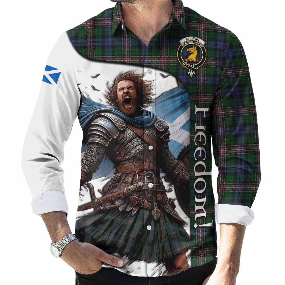 Tartan Vibes Clothing Allison Crest Tartan Long Sleeve Button Shirt Inspired by the Freedom of Scottish Warrior