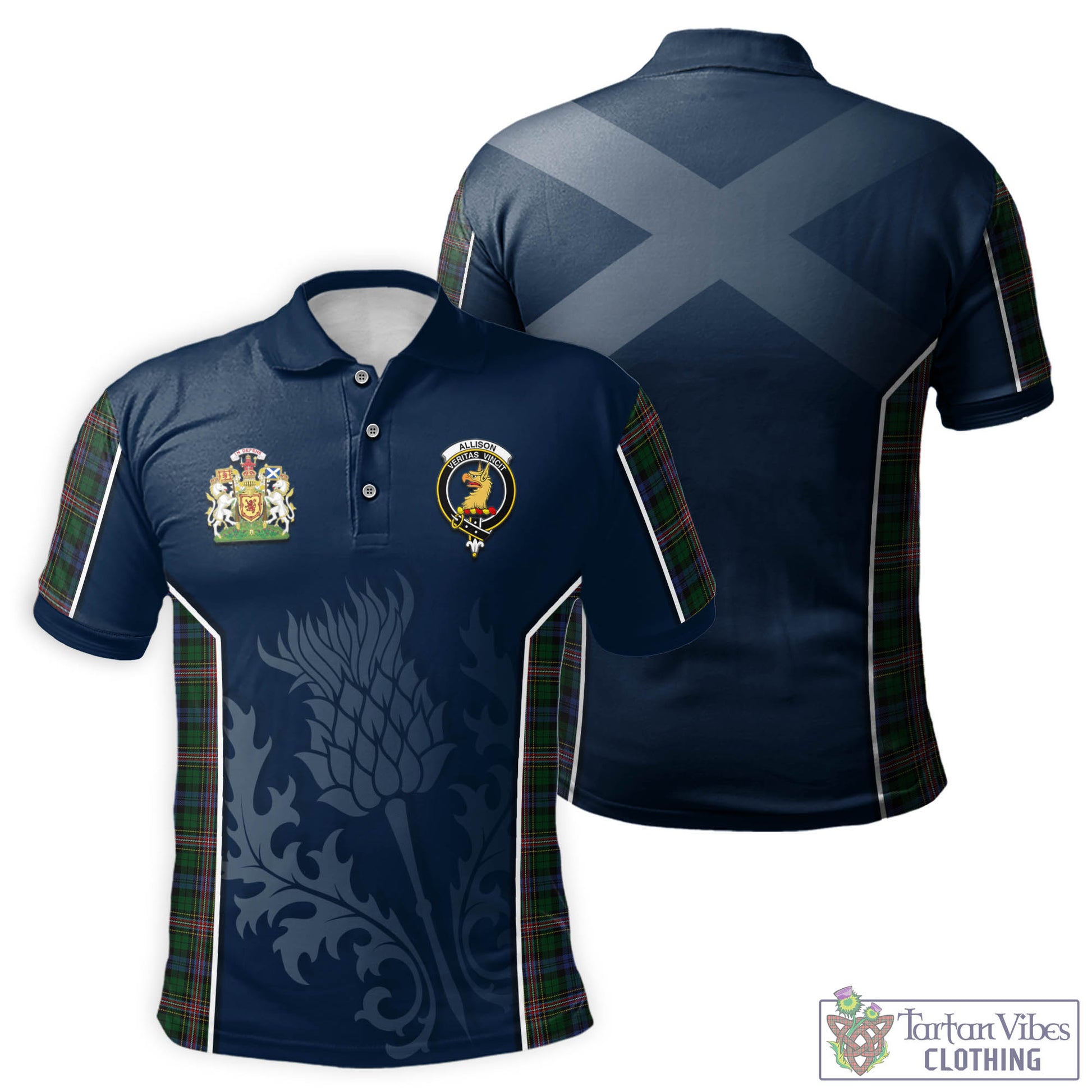 Tartan Vibes Clothing Allison Tartan Men's Polo Shirt with Family Crest and Scottish Thistle Vibes Sport Style