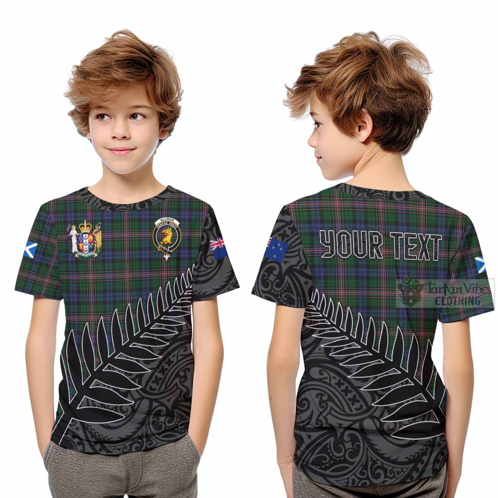 Tartan Vibes Clothing Allison Crest Tartan Kid T-Shirt with New Zealand Silver Fern Half Style