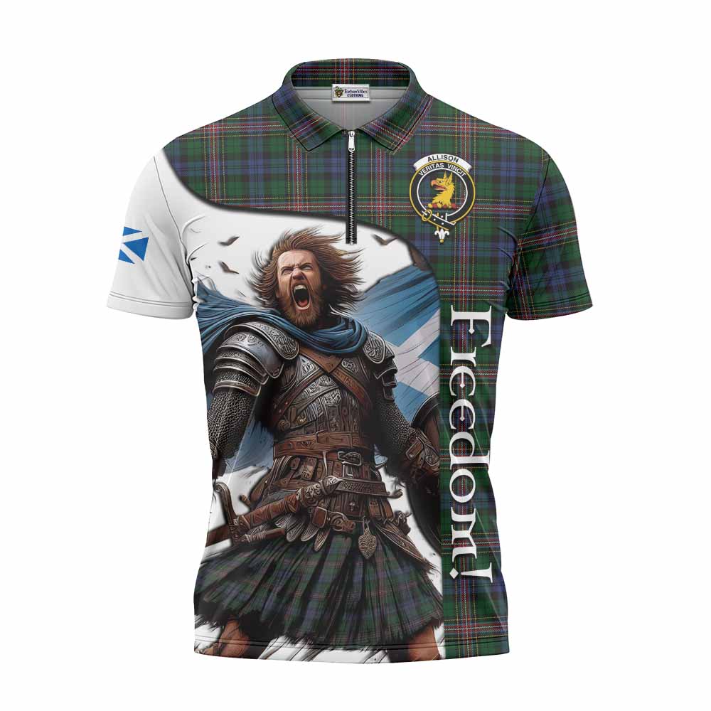 Tartan Vibes Clothing Allison Crest Tartan Zipper Polo Shirt Inspired by the Freedom of Scottish Warrior