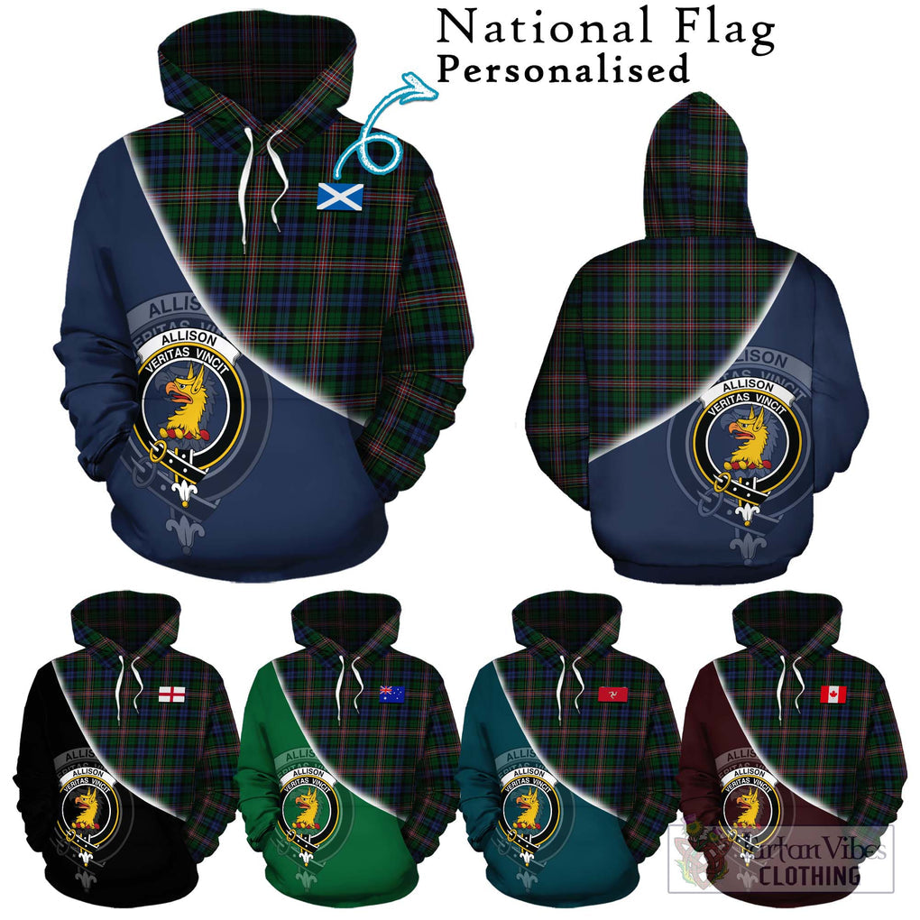 Allison Tartan Hoodie with Personalised National Flag and Family Crest Half Style Zip Hoodie - Tartanvibesclothing Shop