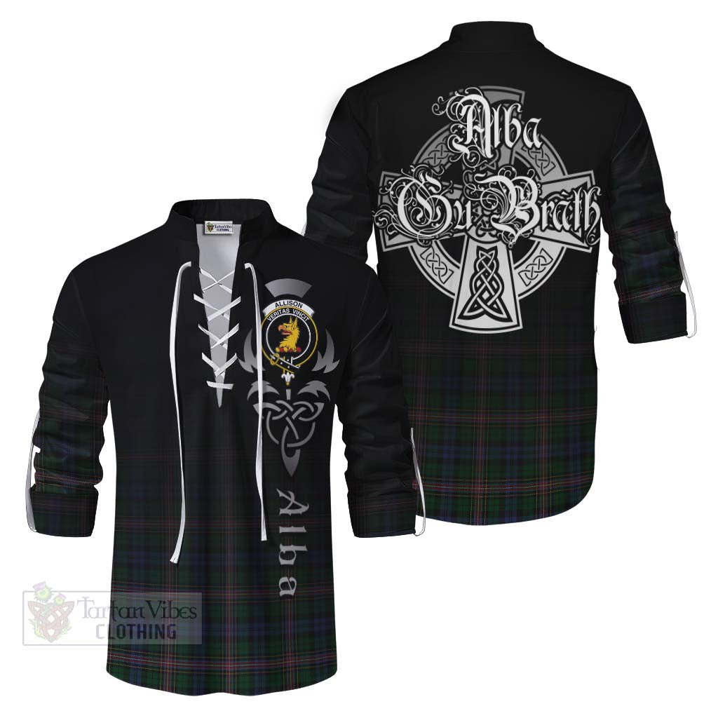 Tartan Vibes Clothing Allison Tartan Ghillie Kilt Shirt Featuring Alba Gu Brath Family Crest Celtic Inspired