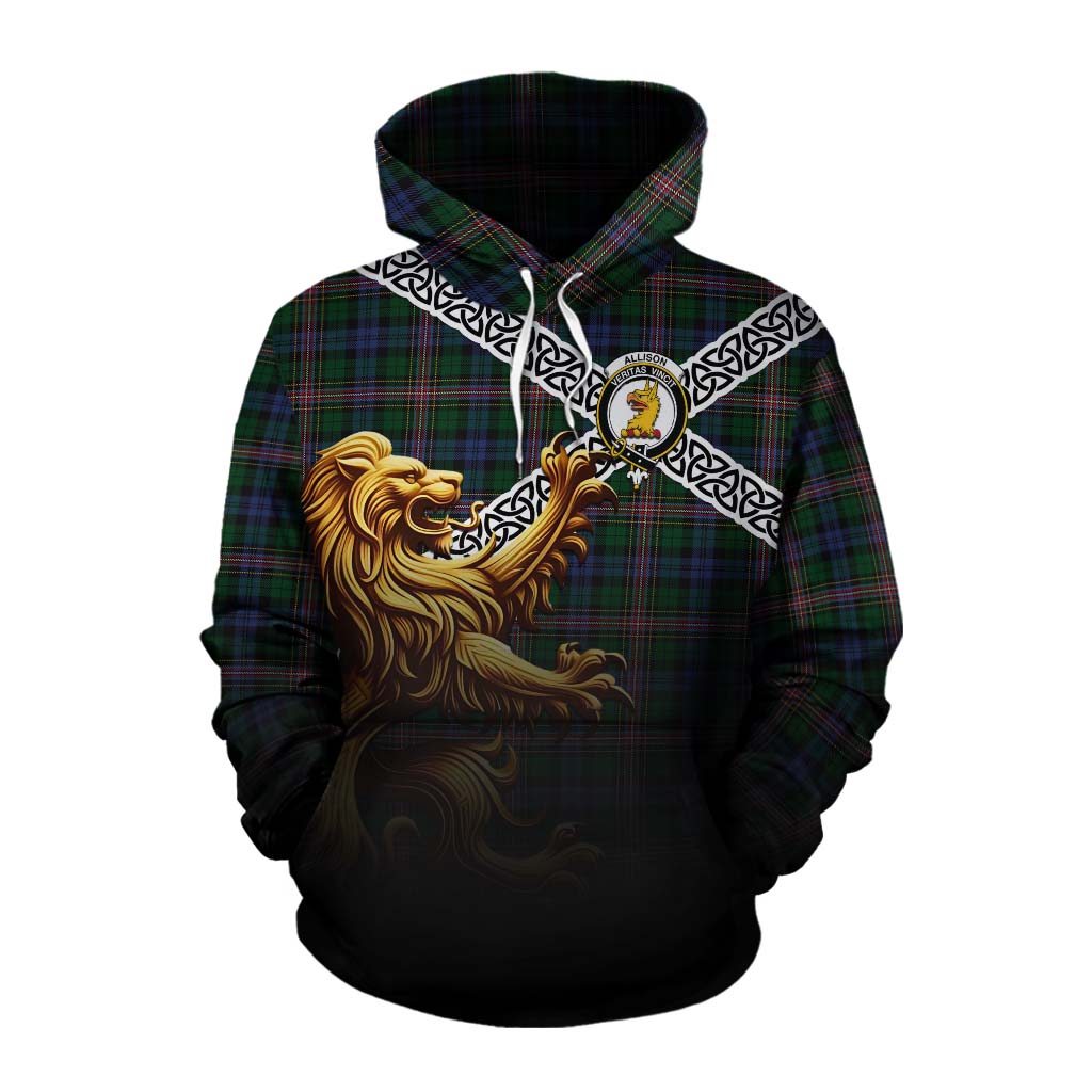 Allison Crest Tartan Cotton Hoodie with Golden Lion Emblem Celtic Style Pullover Hoodie XS - Tartan Vibes Clothing