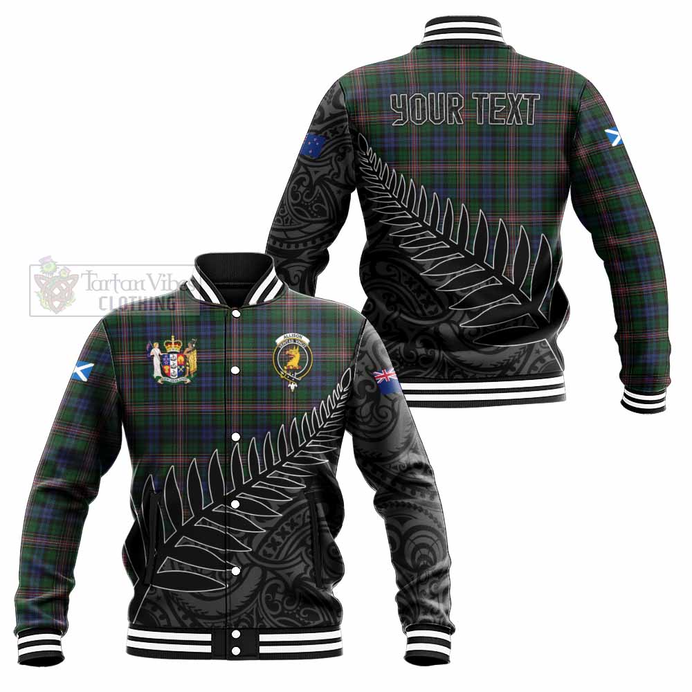 Tartan Vibes Clothing Allison Crest Tartan Baseball Jacket with New Zealand Silver Fern Half Style