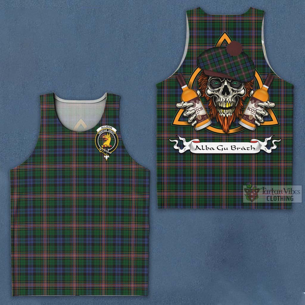 Tartan Vibes Clothing Allison Tartan Men's Tank Top with Family Crest and Bearded Skull Holding Bottles of Whiskey