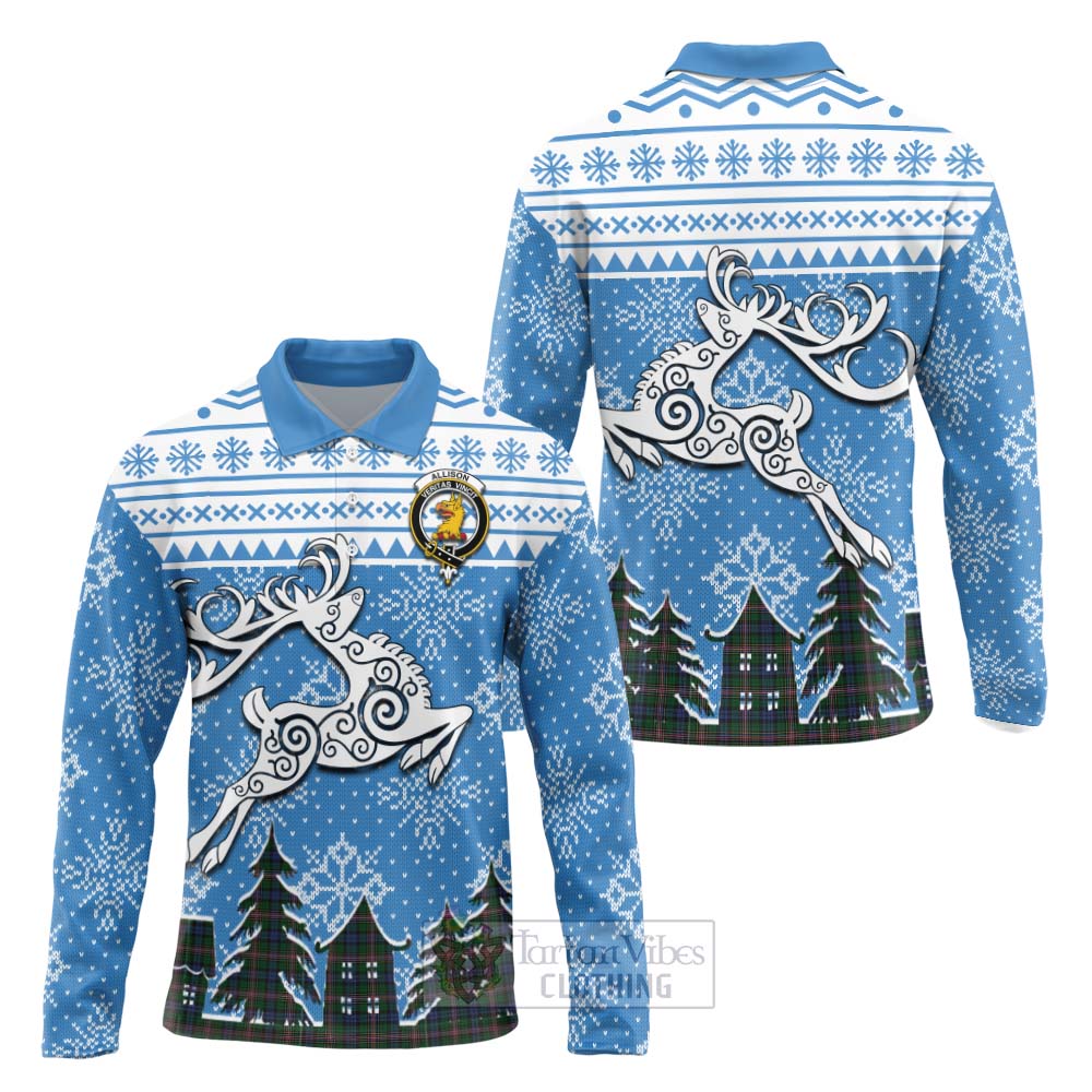 Tartan Vibes Clothing Allison Clan Christmas Long Sleeve Polo Shirt Celtic Reindeer Style