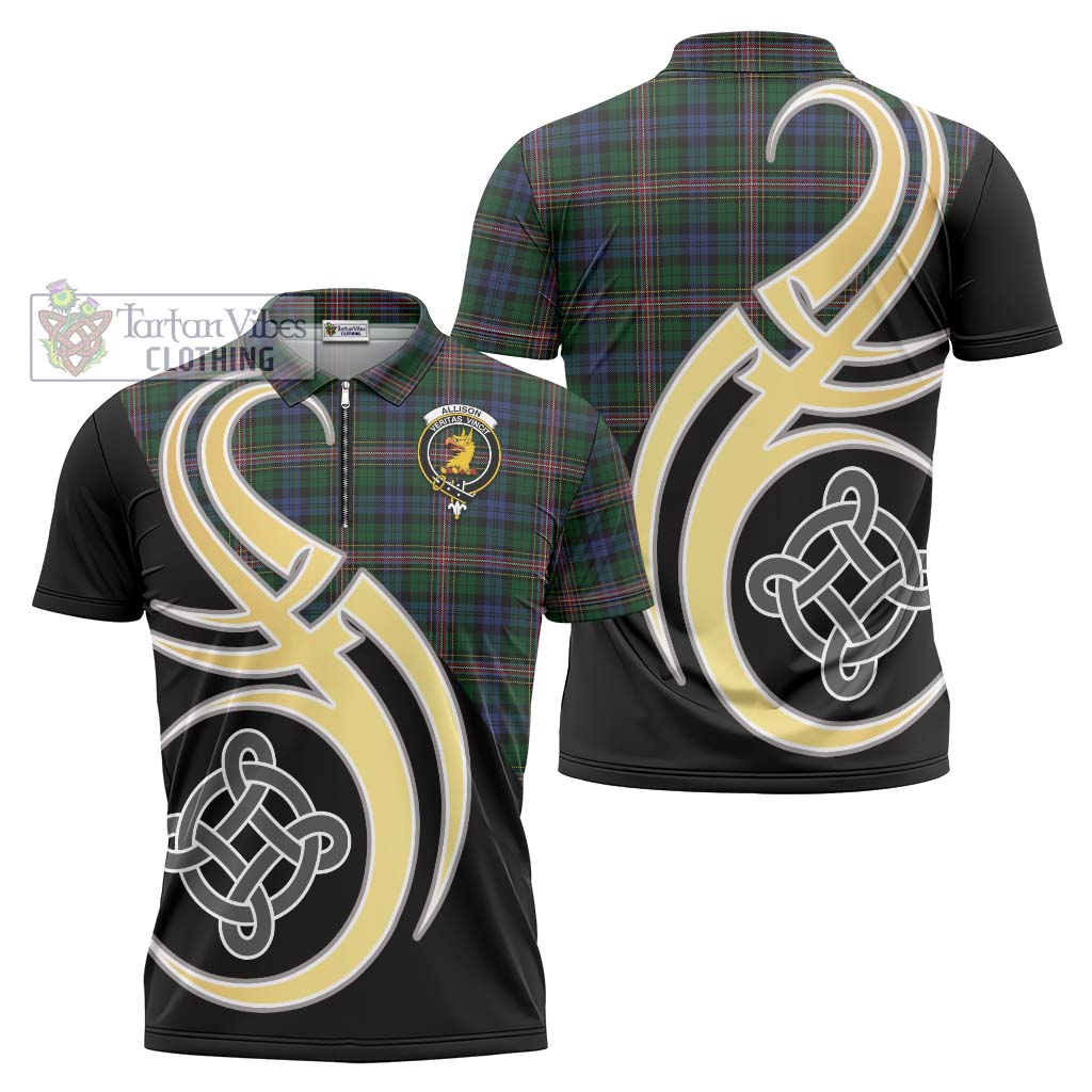 Tartan Vibes Clothing Allison Tartan Zipper Polo Shirt with Family Crest and Celtic Symbol Style