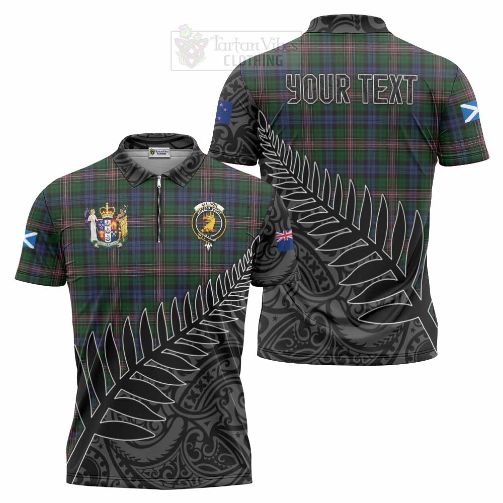 Tartan Vibes Clothing Allison Crest Tartan Zipper Polo Shirt with New Zealand Silver Fern Half Style