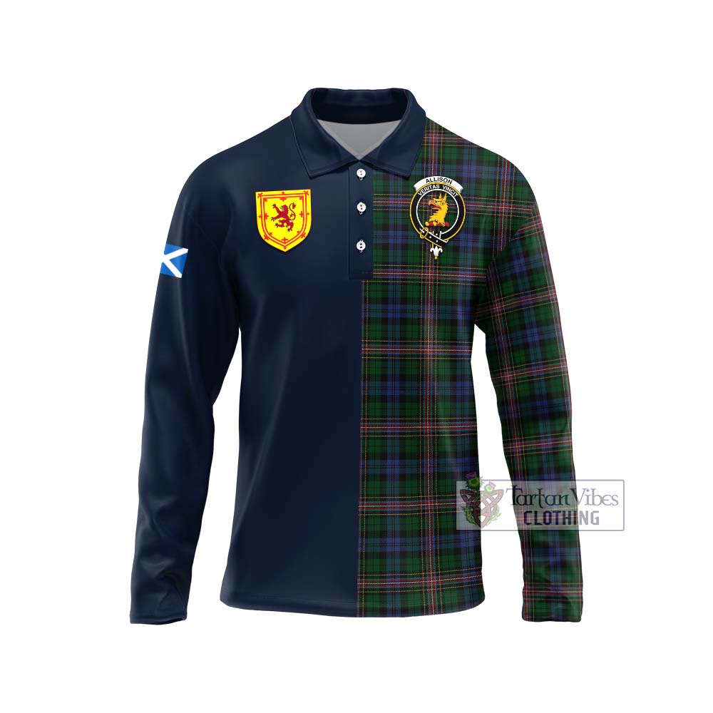 Tartan Vibes Clothing Allison Tartan Long Sleeve Polo Shirt with Scottish Lion Royal Arm Half Style