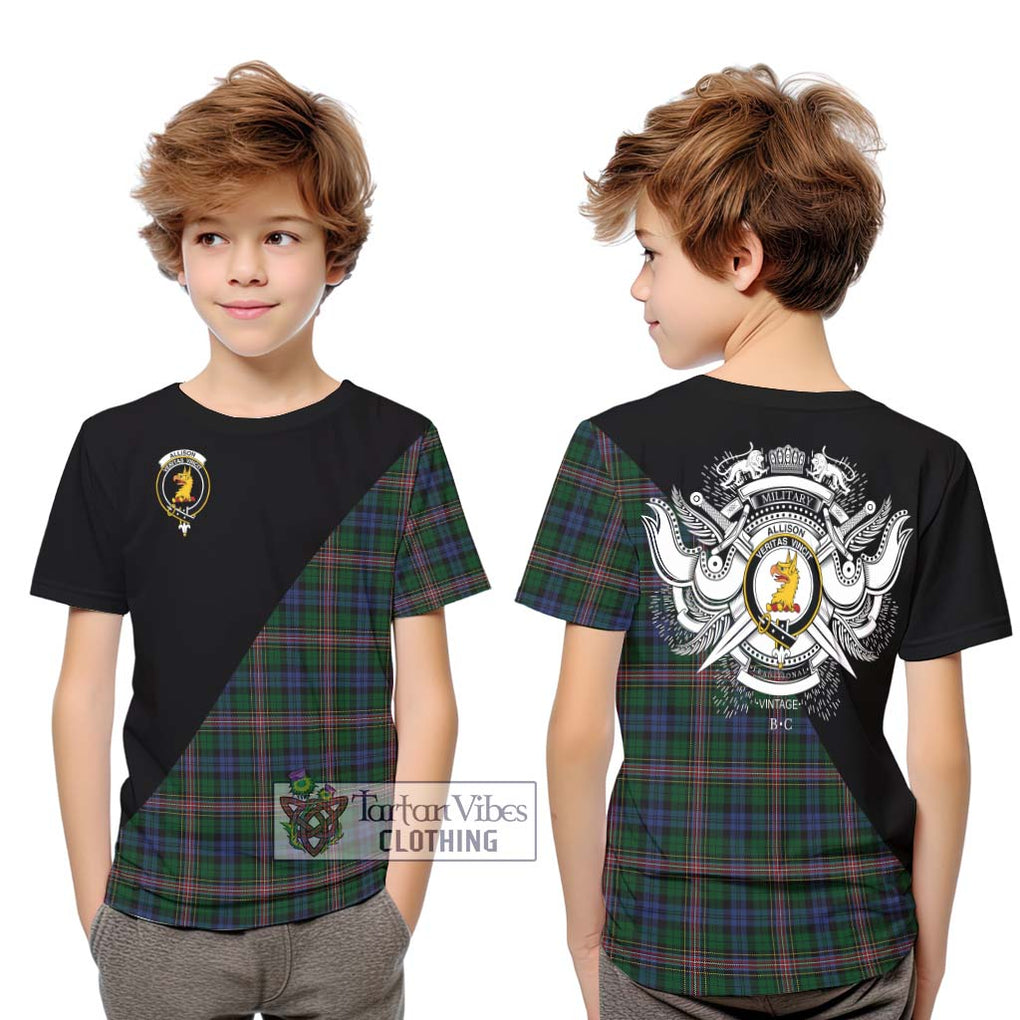 Allison Tartan Kid T-Shirt with Family Crest and Military Logo Style Youth XL Size14 - Tartanvibesclothing Shop