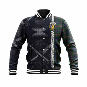 Allison Tartan Baseball Jacket with Family Crest Cross Sword Thistle Celtic Vibes