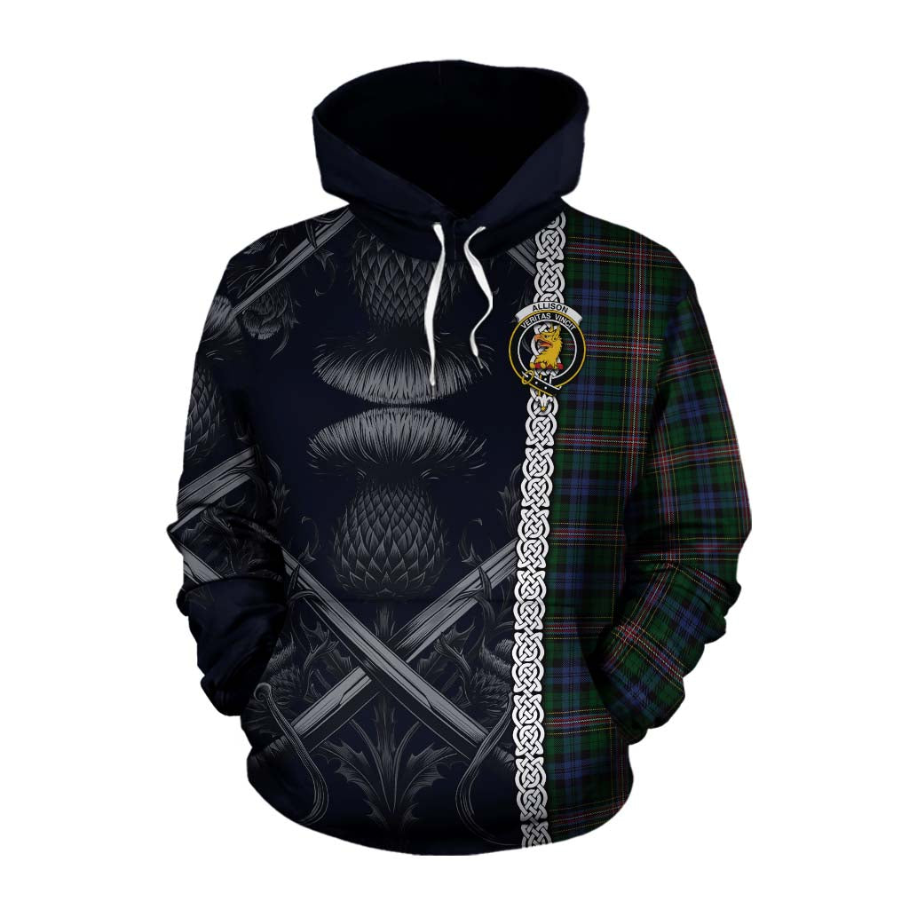 Tartan Vibes Clothing Allison Tartan Cotton Hoodie with Family Crest Cross Sword Thistle Celtic Vibes