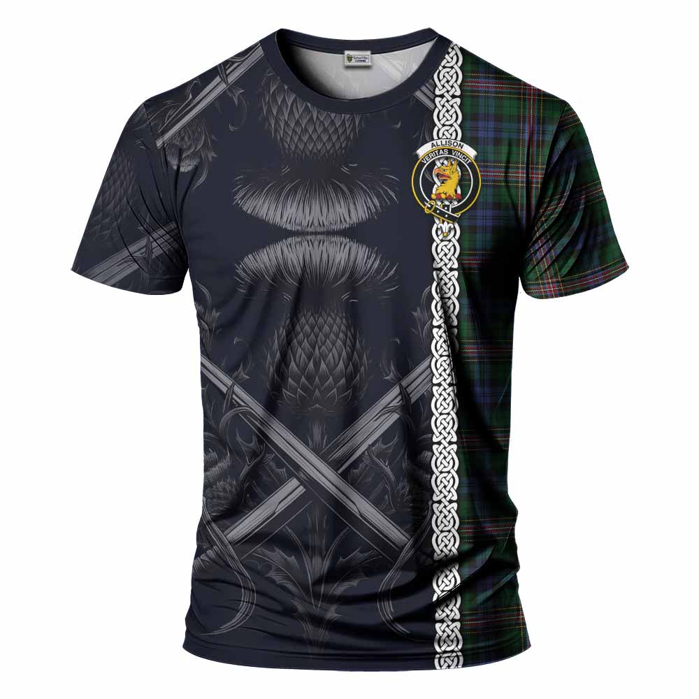 Tartan Vibes Clothing Allison Tartan T-Shirt with Family Crest Cross Sword Thistle Celtic Vibes