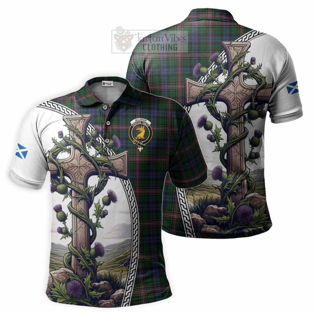 Tartan Vibes Clothing Allison Tartan Polo Shirt with Family Crest and St. Andrew's Cross Accented by Thistle Vines