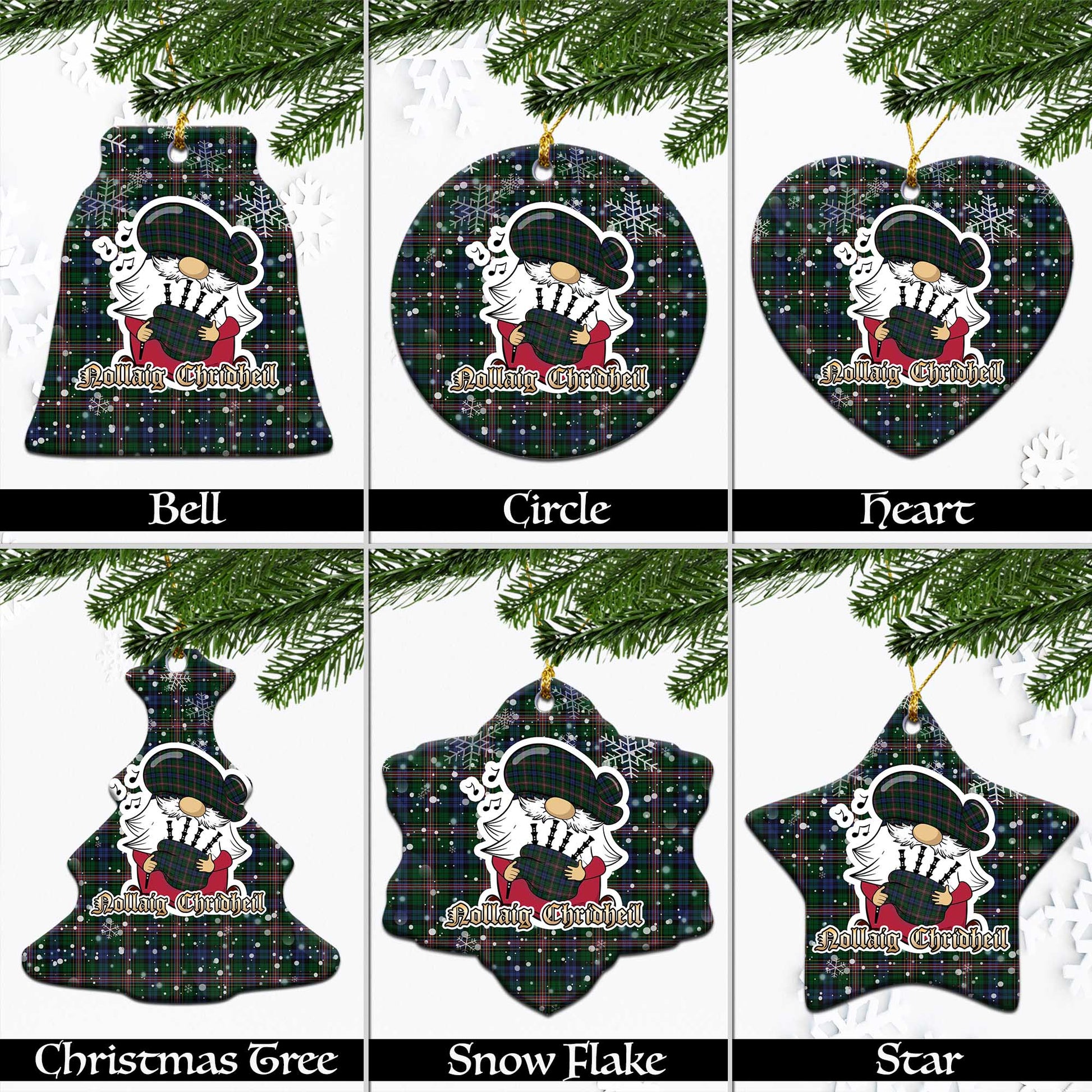 Allison Tartan Christmas Ornaments with Scottish Gnome Playing Bagpipes Ceramic - Tartanvibesclothing