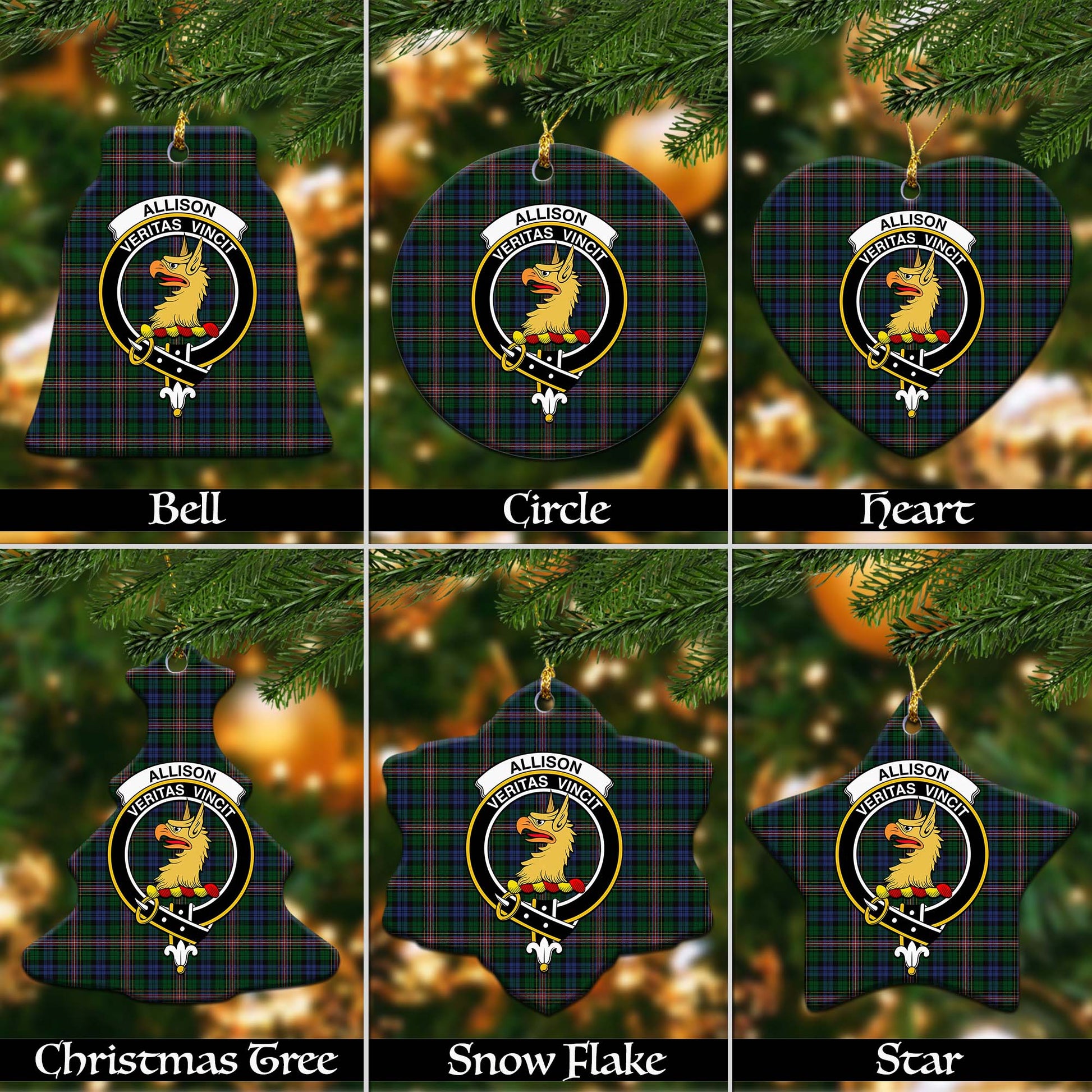 Allison Tartan Christmas Ornaments with Family Crest Ceramic Bell Pack 1: ornament * 1 piece - Tartanvibesclothing