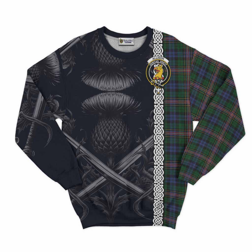 Tartan Vibes Clothing Allison Tartan Sweatshirt with Family Crest Cross Sword Thistle Celtic Vibes