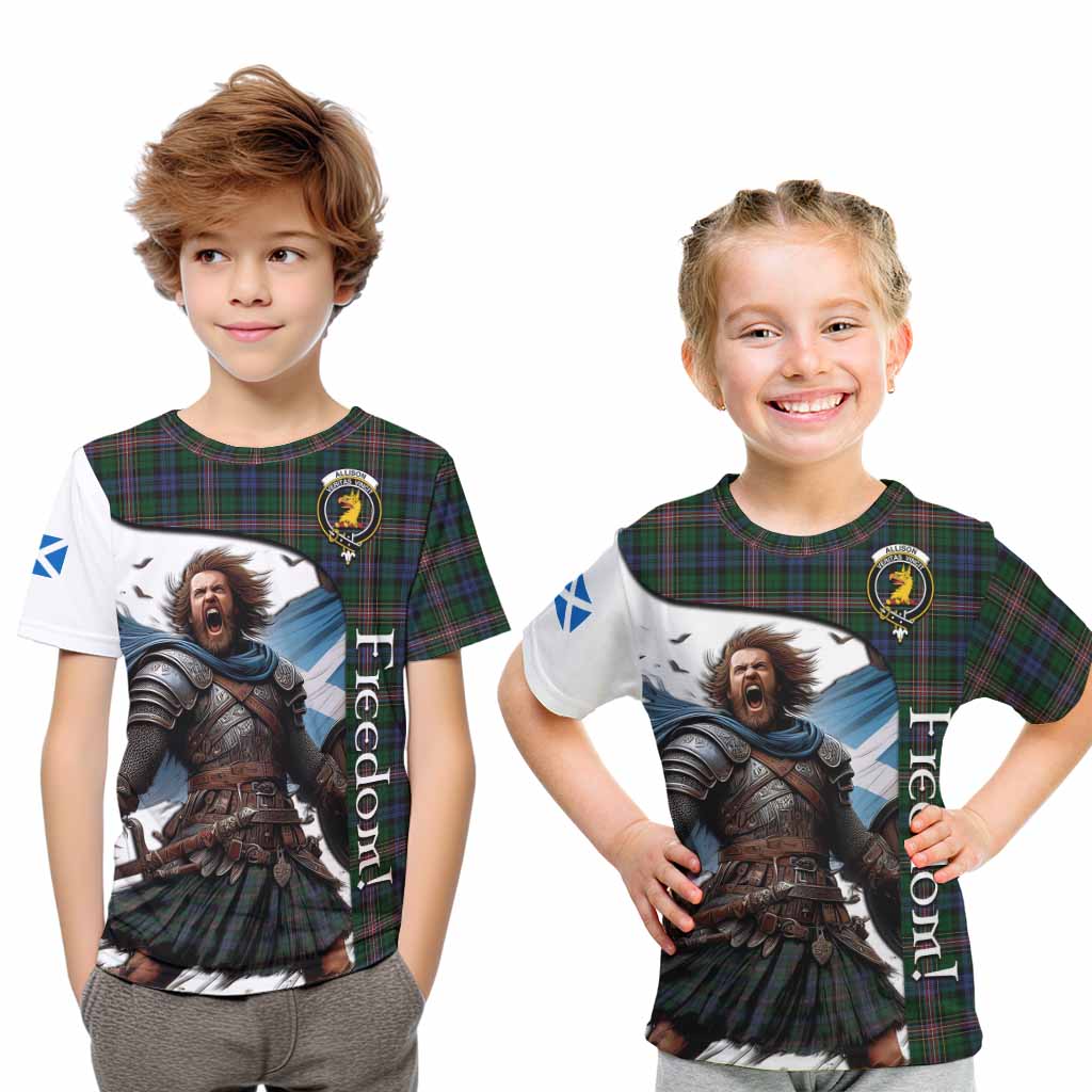 Tartan Vibes Clothing Allison Crest Tartan Kid T-Shirt Inspired by the Freedom of Scottish Warrior