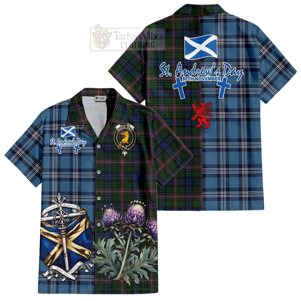 Tartan Vibes Clothing Allison Tartan Short Sleeve Button Shirt Happy St. Andrew's Day Half Tartan Style