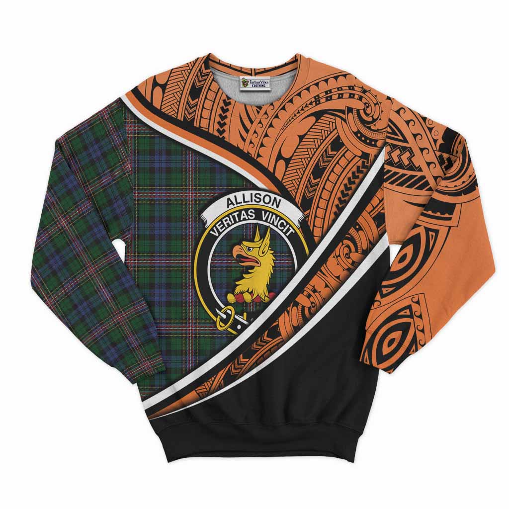 Tartan Vibes Clothing Allison Crest Tartan Sweatshirt with Maori Tattoo Style - Orange Version