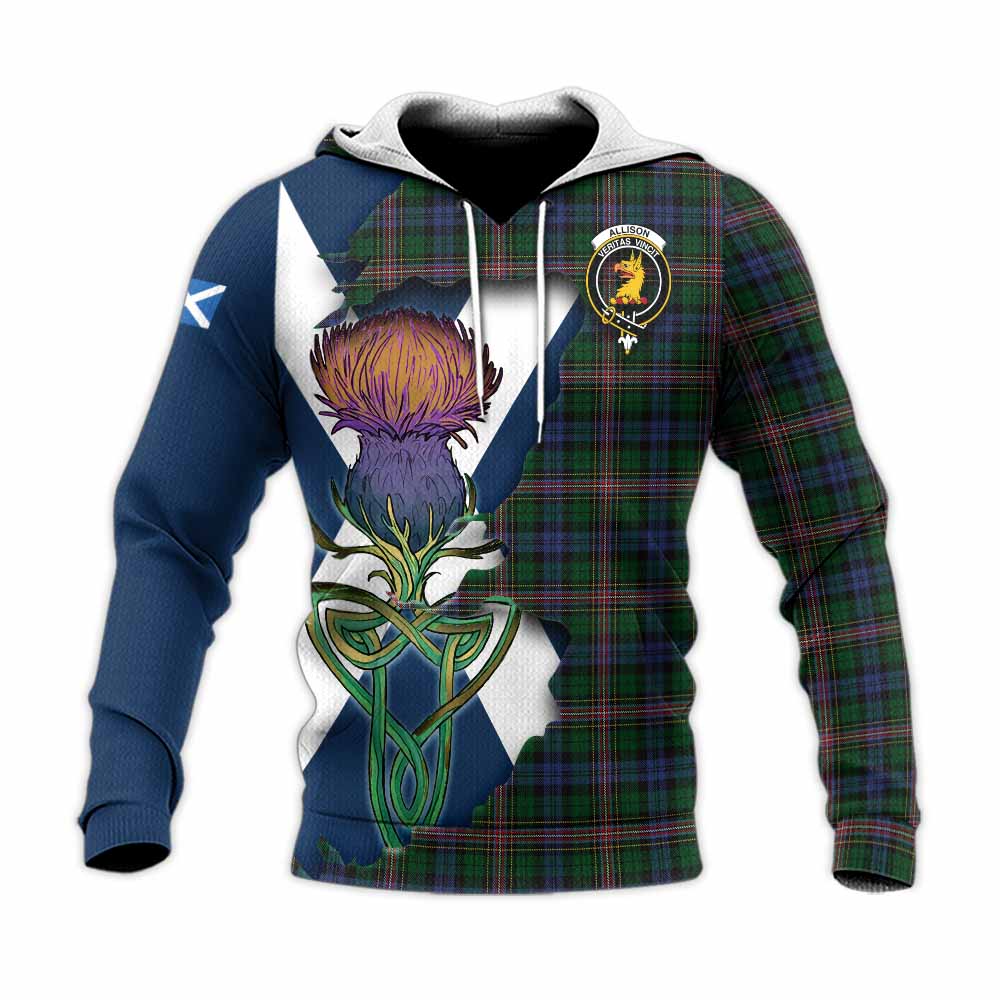 Allison Tartan Family Crest Knitted Hoodie Scottish Thistle Celtic Inspired Unisex Knitted Pullover Hoodie - Tartan Vibes Clothing