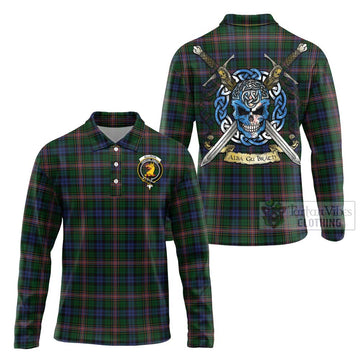 Allison Tartan Long Sleeve Polo Shirt with Family Crest Celtic Skull Style