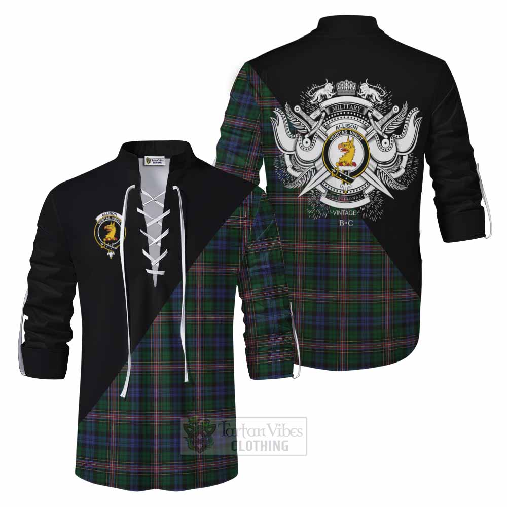 Tartan Vibes Clothing Allison Tartan Ghillie Kilt Shirt with Family Crest and Military Logo Style