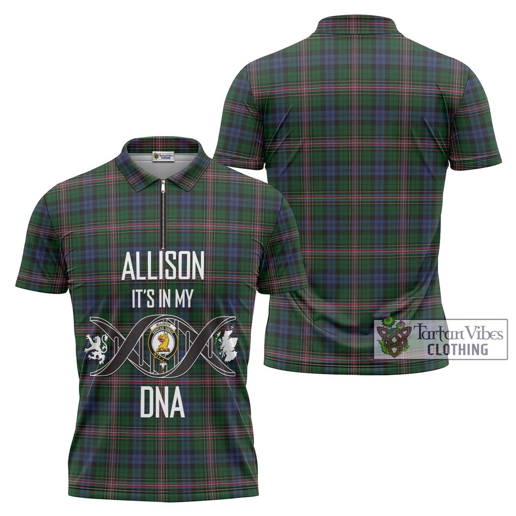 Allison Tartan Zipper Polo Shirt with Family Crest DNA In Me Style Unisex - Tartanvibesclothing Shop