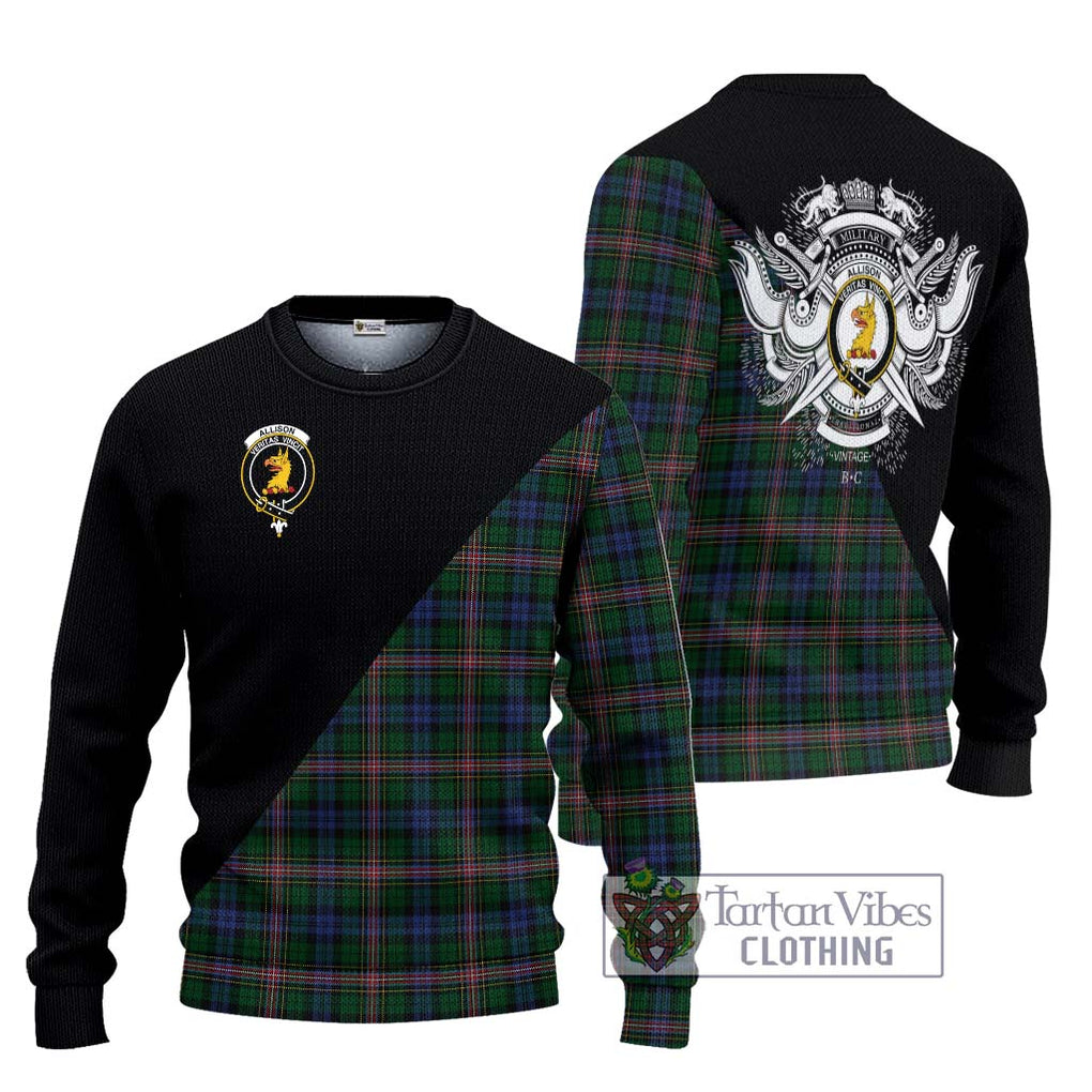 Allison Tartan Knitted Sweater with Family Crest and Military Logo Style Unisex - Tartanvibesclothing Shop