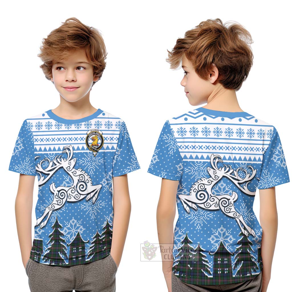 Tartan Vibes Clothing Allison Clan Christmas Kid T-Shirt Celtic Reindeer Style