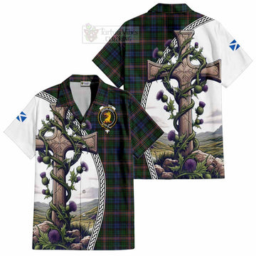 Allison Tartan Short Sleeve Button Shirt with Family Crest and St. Andrew's Cross Accented by Thistle Vines