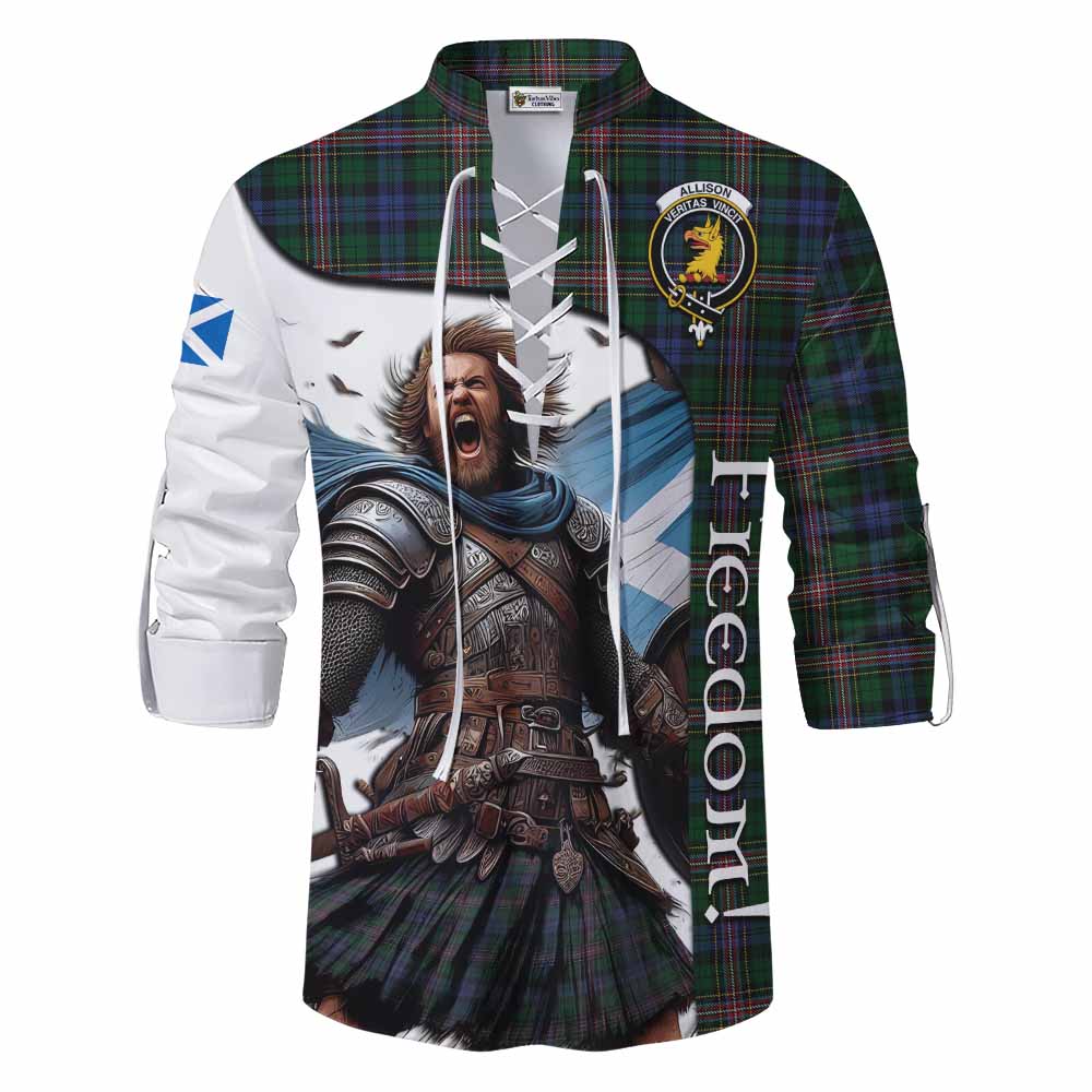 Tartan Vibes Clothing Allison Crest Tartan Ghillie Kilt Shirt Inspired by the Freedom of Scottish Warrior