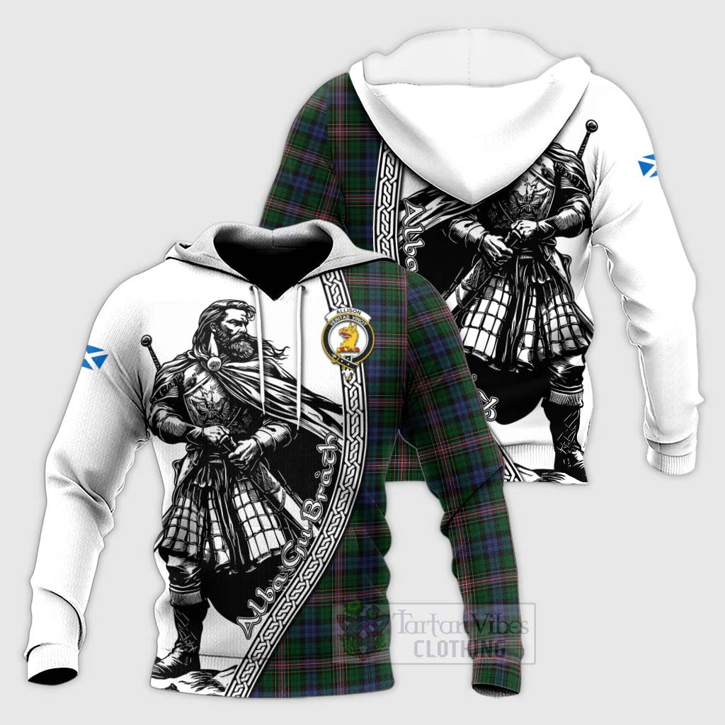 Tartan Vibes Clothing Allison Tartan Clan Crest Knitted Hoodie with Highlander Warrior Celtic Style