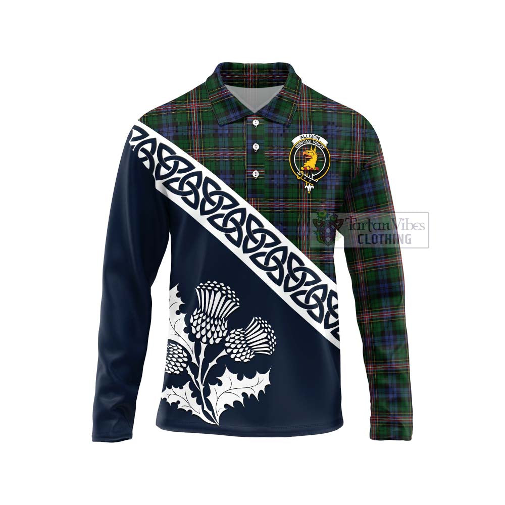 Tartan Vibes Clothing Allison Tartan Long Sleeve Polo Shirt Featuring Thistle and Scotland Map