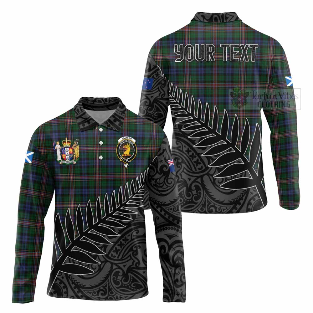 Tartan Vibes Clothing Allison Crest Tartan Long Sleeve Polo Shirt with New Zealand Silver Fern Half Style