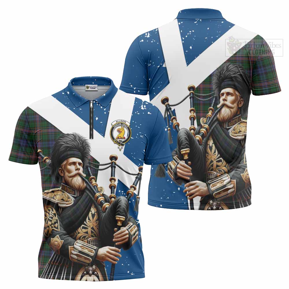 Tartan Vibes Clothing Allison Tartan Zipper Polo Shirt with Family Crest Scottish Bagpiper Vibes