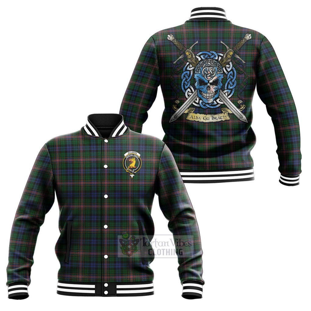 Tartan Vibes Clothing Allison Tartan Baseball Jacket with Family Crest Celtic Skull Style