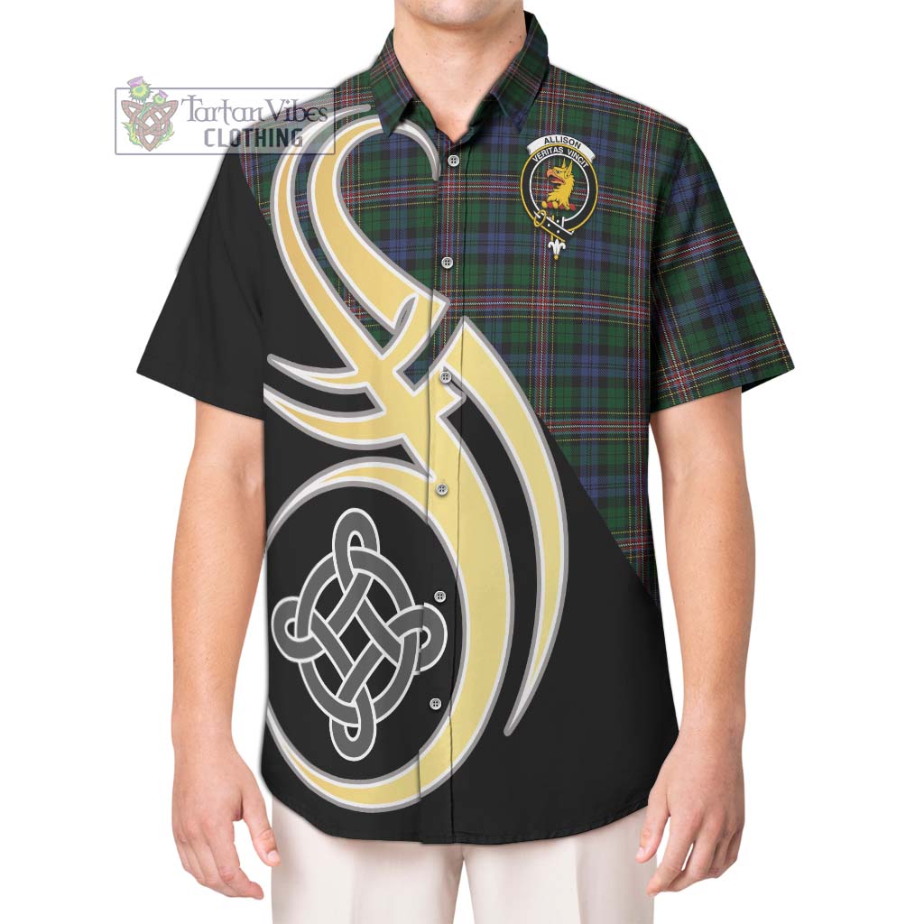 Allison Tartan Short Sleeve Button Shirt with Family Crest and Celtic Symbol Style Kid - Tartan Vibes Clothing