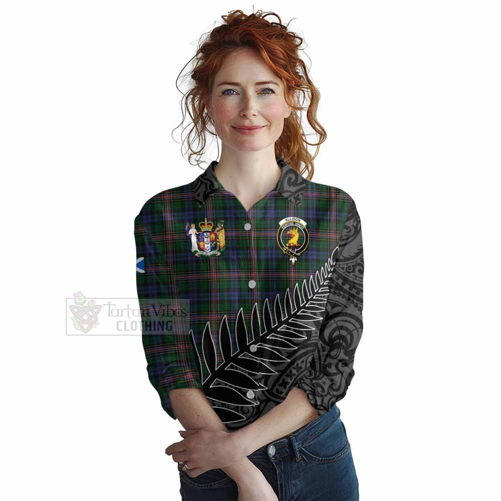 Tartan Vibes Clothing Allison Crest Tartan Women's Casual Shirt with New Zealand Silver Fern Half Style