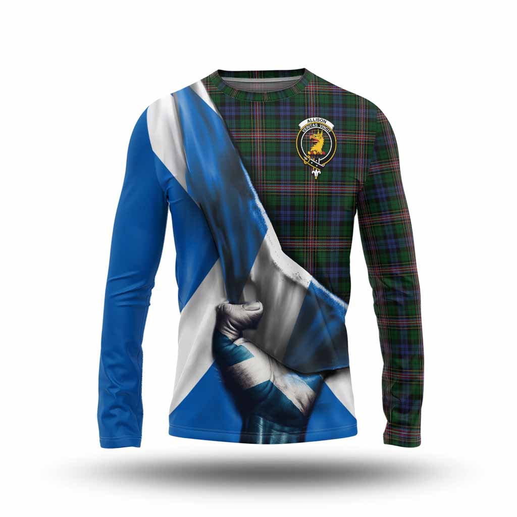 Tartan Vibes Clothing Allison Tartan Long Sleeve T-Shirt with Family Crest Scotland Patriotic Style