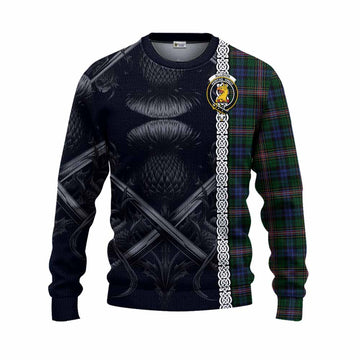 Allison Tartan Knitted Sweater with Family Crest Cross Sword Thistle Celtic Vibes