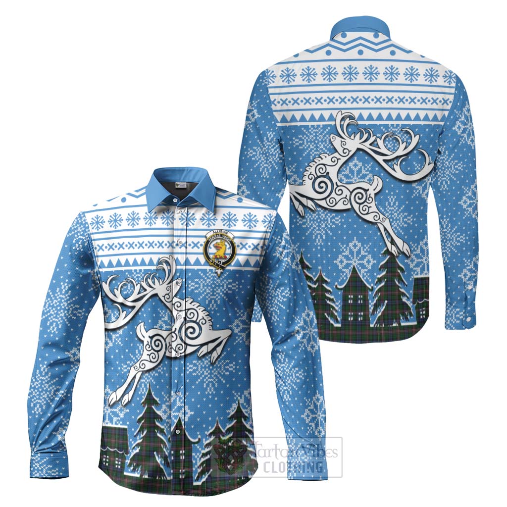 Tartan Vibes Clothing Allison Clan Christmas Long Sleeve Button Shirt Celtic Reindeer Style