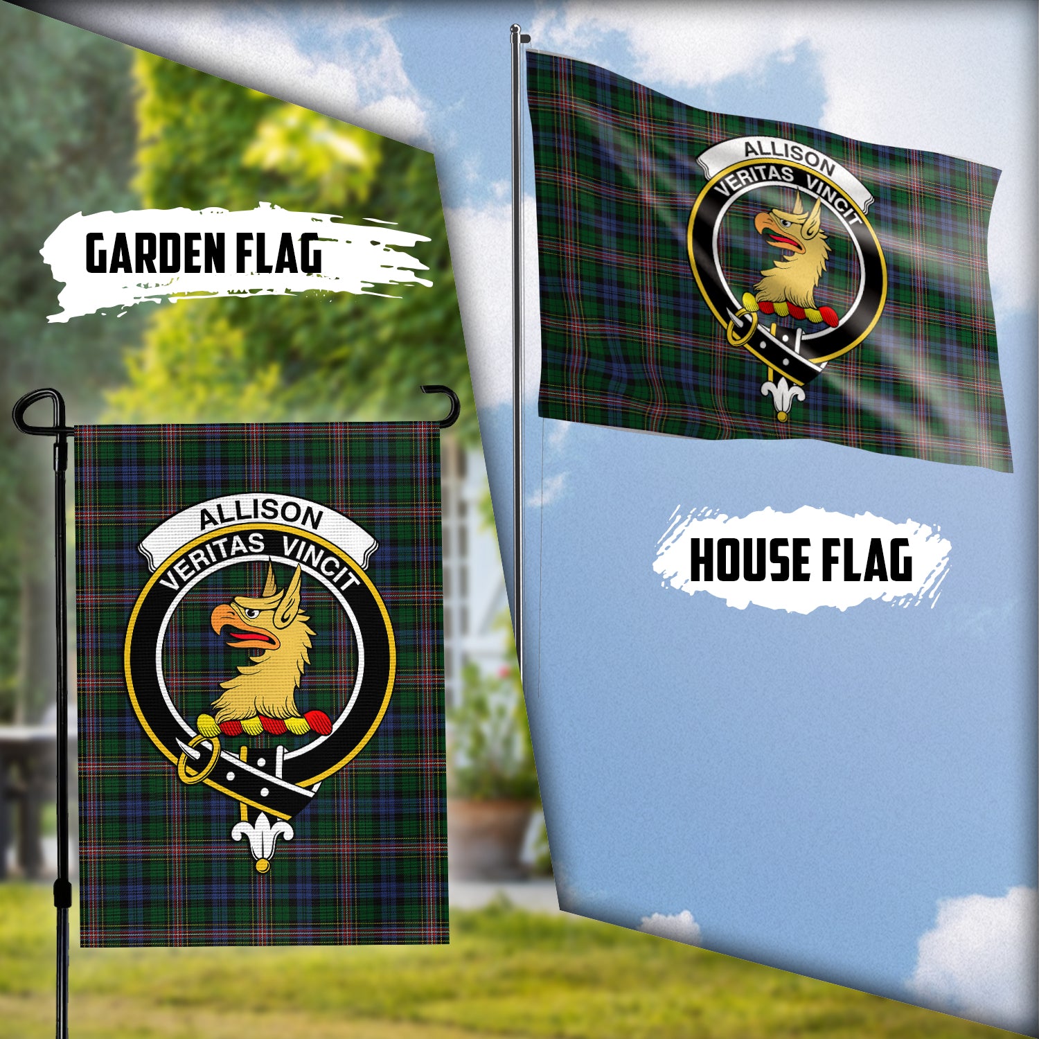 Allison Tartan Flag with Family Crest Garden Flag (Vertical) - Tartanvibesclothing