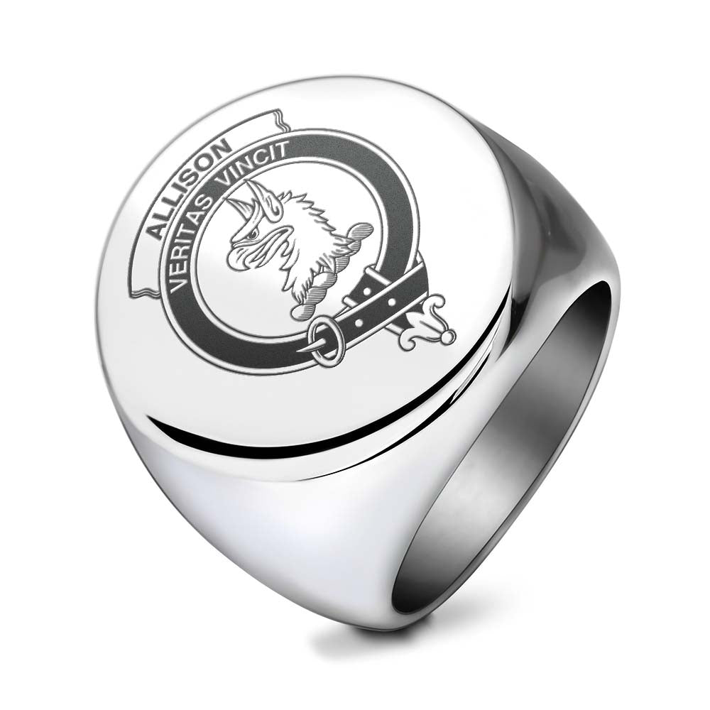 Tartan Vibes Clothing Allison Clan Crest Engraved Ring