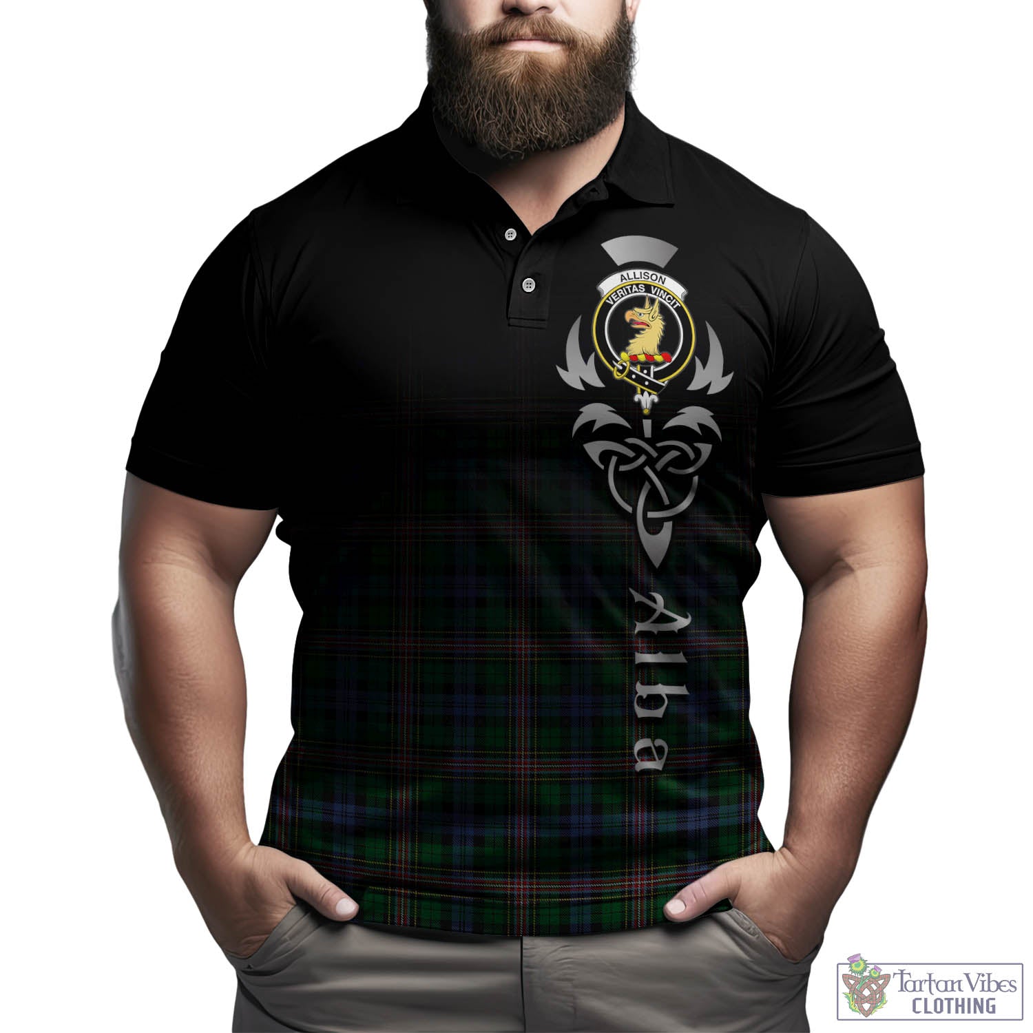 Tartan Vibes Clothing Allison Tartan Polo Shirt Featuring Alba Gu Brath Family Crest Celtic Inspired