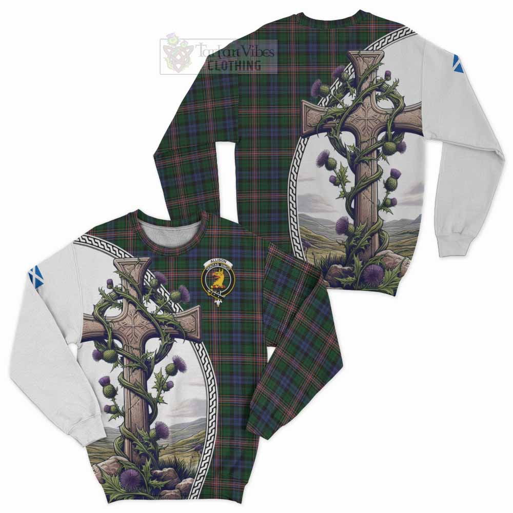 Tartan Vibes Clothing Allison Tartan Sweatshirt with Family Crest and St. Andrew's Cross Accented by Thistle Vines